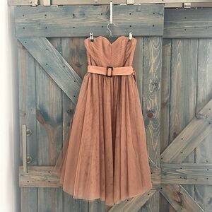 Fame and Partners Strapless Tulle Midi Dress in Dusty Rose